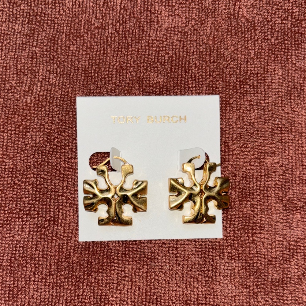 Tory Burch Shiny Gold Logo Stud Earrings